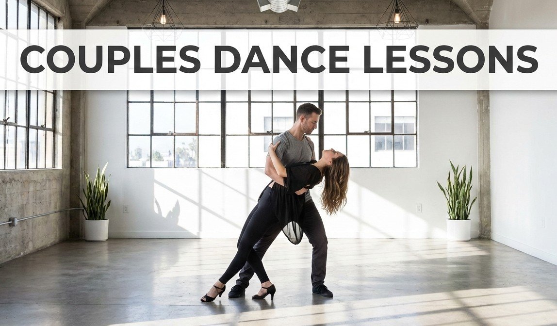 Couple dancing in a bright dance studio