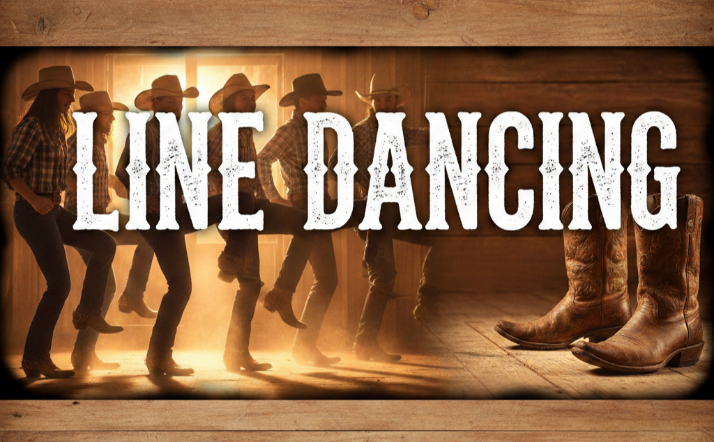 Group of people country line dancing.