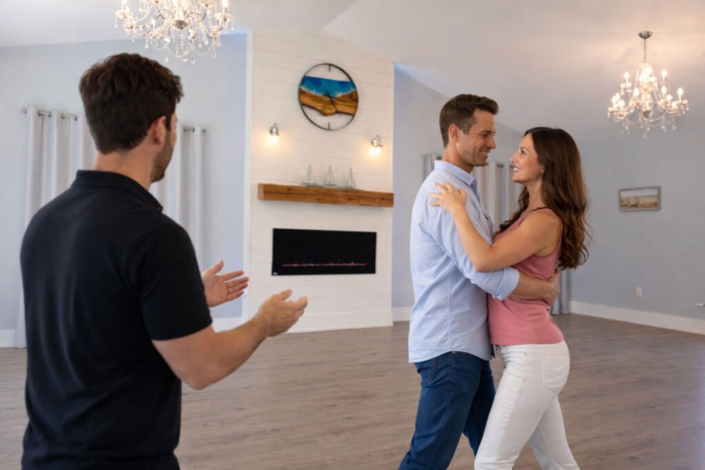Adult couple learning how to dance together