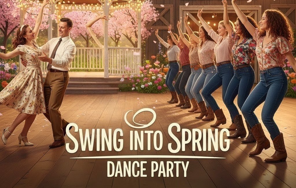 Dancers swing dancing and line dancing together.